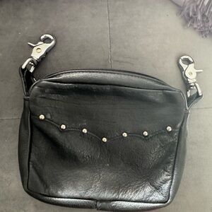 Black Stud-Accent Leather Hip Bag